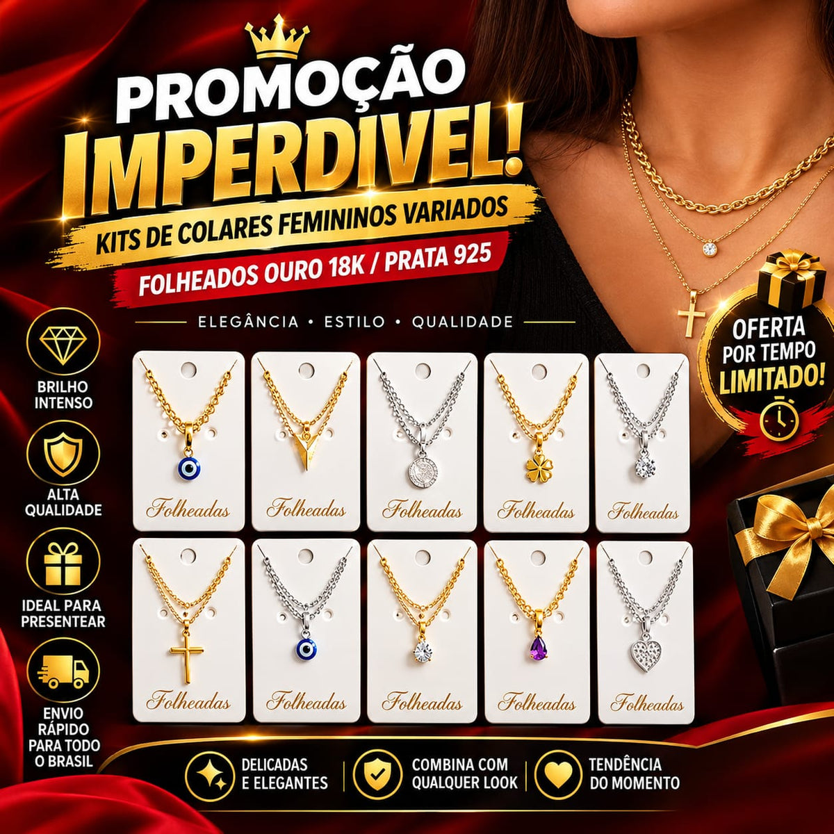 Colar Feminino Delicado Folheado a Ouro 18K e Prata 925