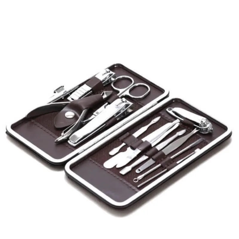 Kit Manicure e Pedicure Profissional em Aço Inox (Estojo de Couro)