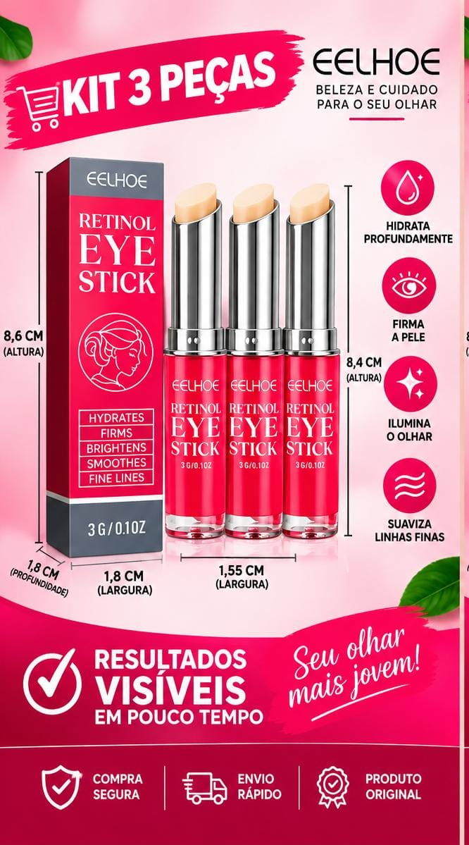 Bastão de Retinol para Olhos Eelhoe - Anti-Olheiras e Antirrugas